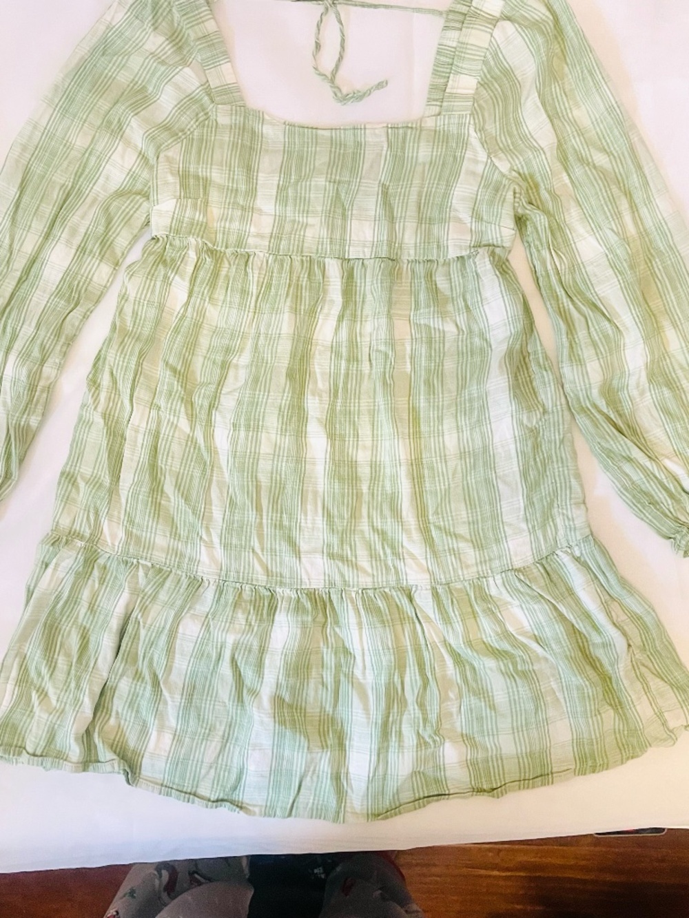 NWOT Goods For Life Sage Green Plaid Cottagecore Mini Dress Size M